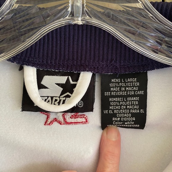 STARTER Men's Size L Jacket Athletic Zip Front White Navy Blue 100% Polyester - Picture 6 of 13
